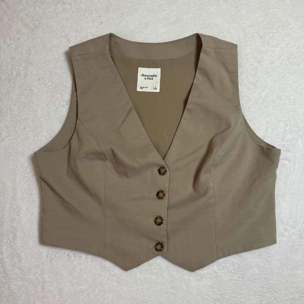 Abercrombie & Fitch Women's Tailored Vest Tan Taupe Size Large Mara Quiet Luxury